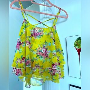 Yellow Floral Two-tiered Cropped Tank